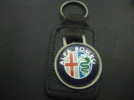 Alfa Romeo logo emaille sleutelhanger leren achtergrond